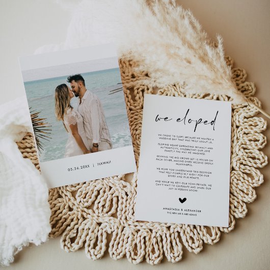 Invitation We Eloped Modern Minimalist Photo Announcement