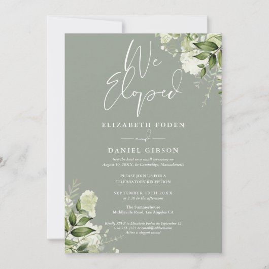Invitation We Eloped Sage Green Wedding Vows Greenery Party (Devant)