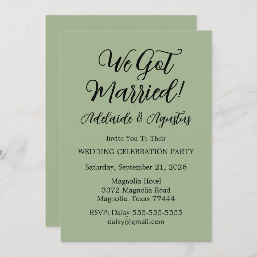 Invitation We Got Married Green Wedding Reception  (Devant / Derrière)