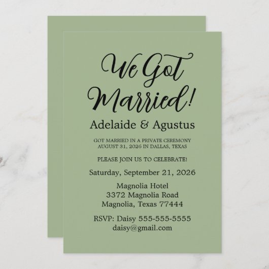 Invitation We Got Married Green Wedding Reception  (Devant / Derrière)