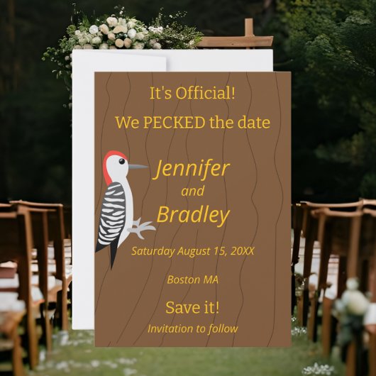 Invitation We Pecked the Date Funny Woodpecker