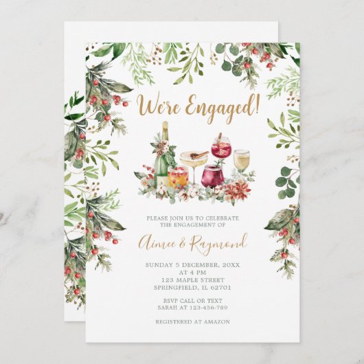 Invitation We’re Engaged Christmas Cocktail Engagement Party (Devant / Derrière)