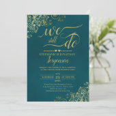 Invitation We Still Do Elegant Dark Teal & Gold Vow Renewal (Debout devant)