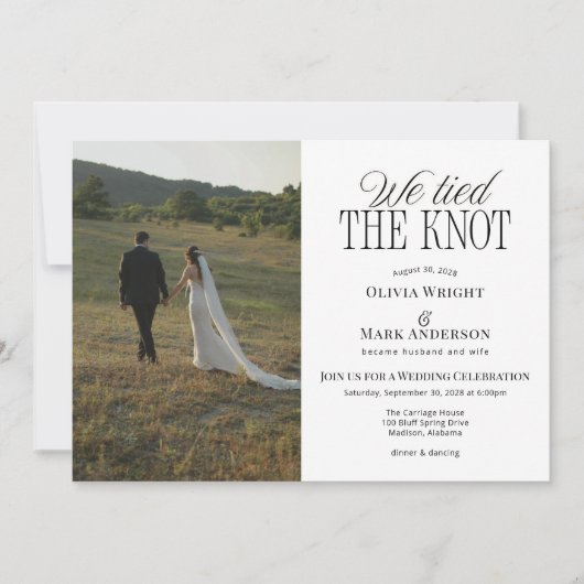 Invitation We Tied the Knot Elopement Wedding Reception (Devant)