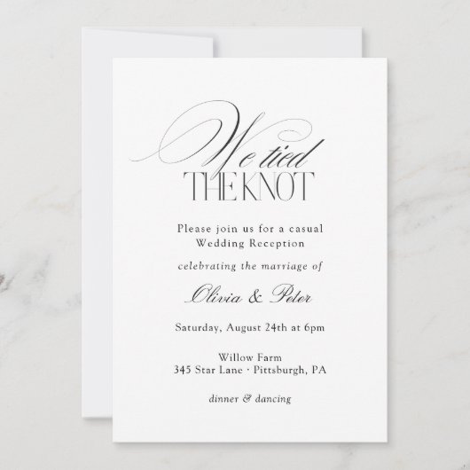 Invitation We Tied the Knot Elopement Wedding Reception (Devant)