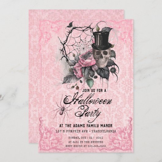 Invitation Web éffrayante Rose et Black Spider (Devant / Derrière)