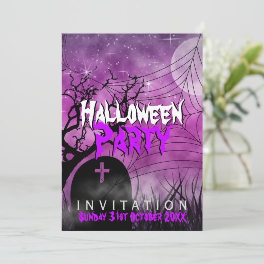Invitation Web Pink Halloween Moon+Spider (Debout devant)