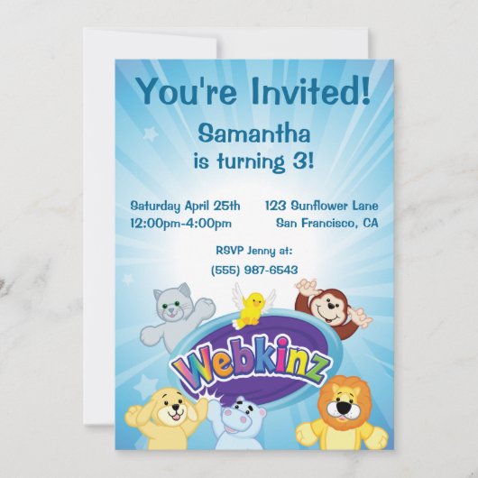 Invitation Webkinz : Entrez et jouez (Devant)
