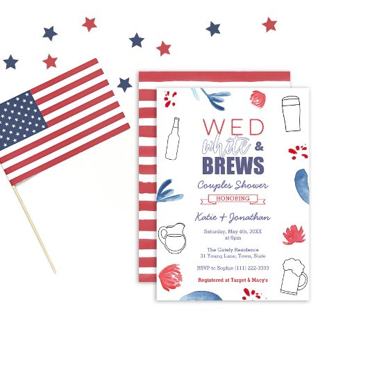 Invitation Wed White et Brews American Co-ed Wedding shower