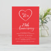 Invitation Wedding Anniversary Modern Heart Monogram Script (Debout devant)