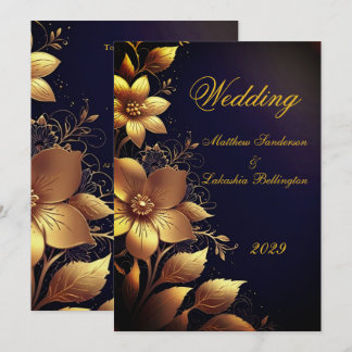 Invitation Wedding Beautiful Gold flowers Modern