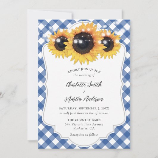 Invitation Wedding Blue Gingham (Devant)