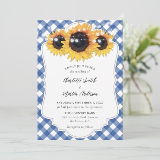 Invitation Wedding Blue Gingham (Debout devant)