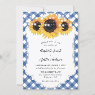 Invitation Wedding Blue Gingham
