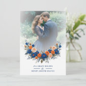 Invitation Wedding Blue & Orange Flowers Romantic Garland (Debout devant)