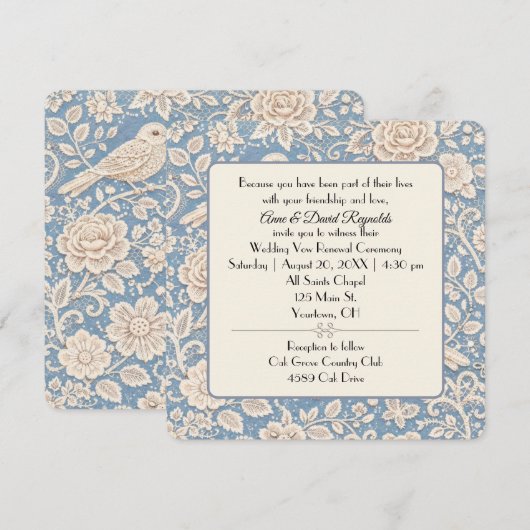 Invitation Wedding Chinoiserie Bird and Flower Pattern (Devant / Derrière)