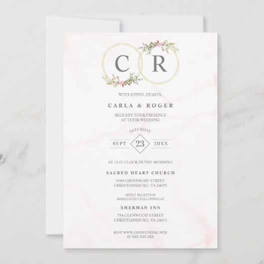 Invitation Wedding Delicate Romantic Flower Garland Pastel  (Devant)