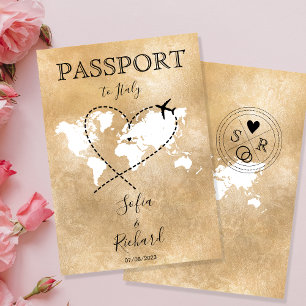 Invitation Wedding Destination Passport Gold World Map Invita