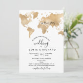 Invitation Wedding Destination World Map Gold Removable Heart (Debout devant)