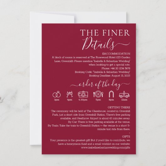 Invitation Wedding Formal Burgundy Finer Details (Devant)
