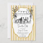 Invitation Wedding hand sketched mustard striped (Dos)