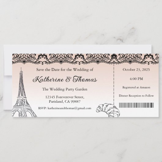 Invitation Wedding Invitation, Wedding Stationary, Paris (Devant)