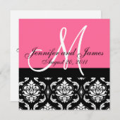 Invitation Wedding Invite Monogram Names Date Pink Damask (Devant / Derrière)
