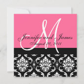 Invitation Wedding Invite Monogram Names Date Pink Damask (Devant)