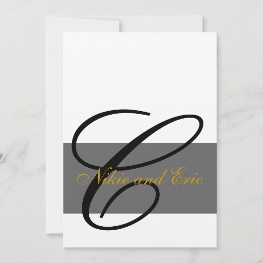 Invitation Wedding Invite Monogram Names Gold Black Gray (Devant)