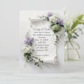 Invitation Wedding Invite Scroll with Lilacs and Hydrangeas  (Debout devant)