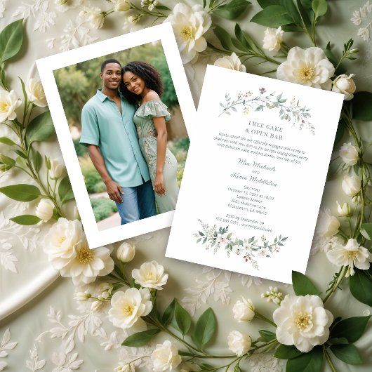 Invitation Wedding Minimalist Green Flowers & Branches Photo