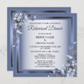 Invitation Wedding Navy Blue Floral Silver Rehearsal Dinner (Devant / Derrière)