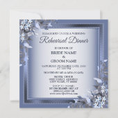 Invitation Wedding Navy Blue Floral Silver Rehearsal Dinner (Devant)