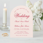 Invitation Wedding Pink Arch Red Script Simple Calligraphy 