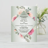 Invitation Wedding Pink Floral Rustic Green Rehearsal Dinner (Debout devant)