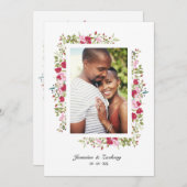 Invitation Wedding Pink & Red Shades Flowers & Branches Photo (Devant / Derrière)