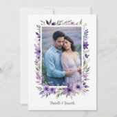 Invitation Wedding Purple Shades Flowers Branches Photo (Devant)