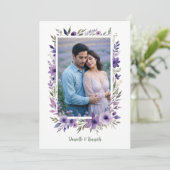 Invitation Wedding Purple Shades Flowers Branches Photo (Debout devant)