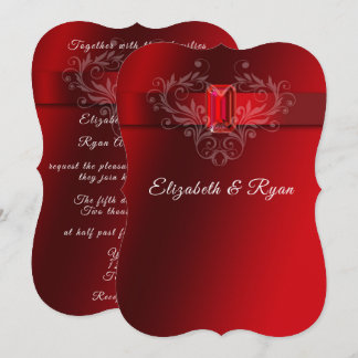 Invitation Wedding Red Satin Ribbon Sparkling Ruby