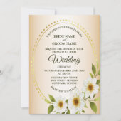 Invitation Wedding Rustic Golden Frame White Floral Peach (Devant)