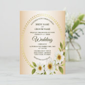 Invitation Wedding Rustic Golden Frame White Floral Peach (Debout devant)