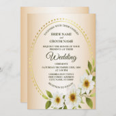 Invitation Wedding Rustic Golden Frame White Floral Peach (Devant / Derrière)