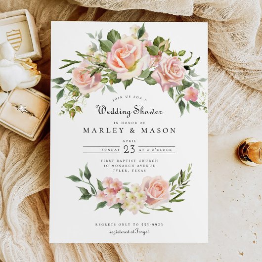 Invitation Wedding shower à arc floral rose pâle