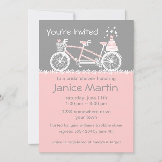 Invitation Wedding shower à bicyclette Tandem (Devant)