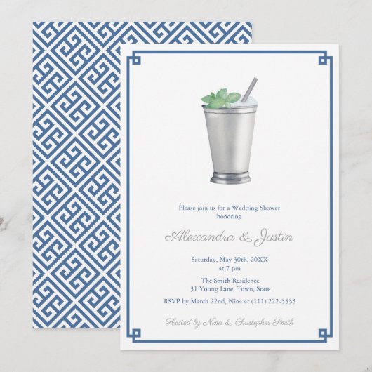 Invitation Wedding shower à la menthe bleu marine et gris arg (Devant / Derrière)