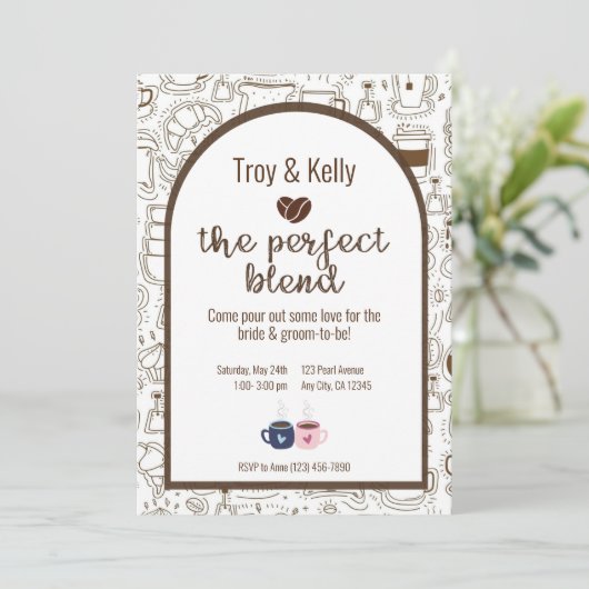 Invitation Wedding shower à thème Café (Debout devant)