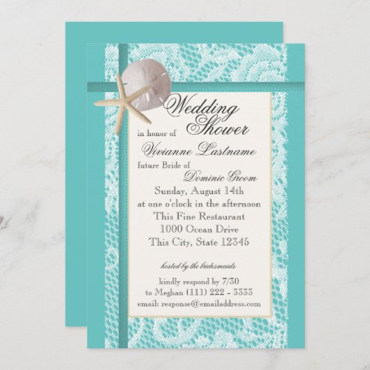 Invitation Wedding shower à thème Océan (Devant / Derrière)