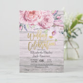 Invitation Wedding shower Aquarelle Boho Floral Bois rustique (Debout devant)