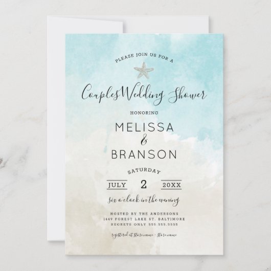 Invitation Wedding shower Beach à thème aquarelle Couples (Devant)