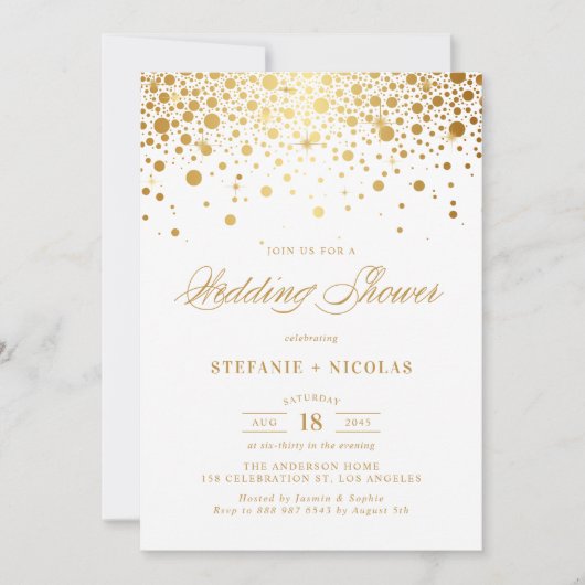 Invitation Wedding shower blanc Faux Gold Foil Confetti Dots (Devant)
